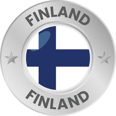 Finland flag in silver colored medal. National flag in metal circle emblem.