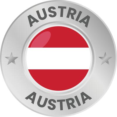 Austria flag in silver colored medal. National flag in metal circle emblem.