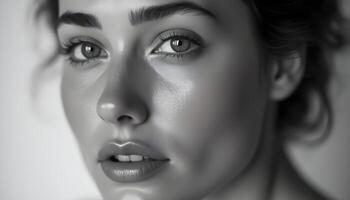 CloseUp Monochrome Portrait Expressive Female Face photo