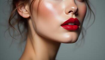 Radiant Beauty Closeup Portrait of a Woman with Red Lips photo