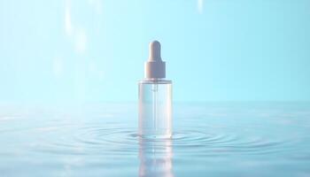 Serum Bottle Product Photography Minimalist Blue Water Background photo