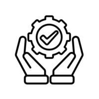 ai icon. AI Personal Assistant in two hand. Task automation. Gear moving with automatic checklist. UI, education. Outline design style vector