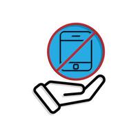 Mindfulness icon. no phone zone in hand. handphone in crossed circle. mental health, calmness, exercise. Mixed design style vector