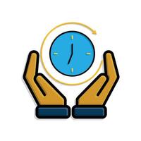 Work icon. Time tracker in two hand. clock with circular progress bar. collaboration. isometric design style vector