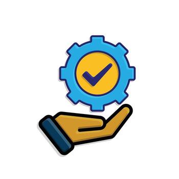 ai icono. ai personal asistente en mano. tarea automatización. engranaje Moviente con automático Lista de Verificación. ui, educación. isométrica diseño estilo vector