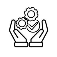 ai icon. AI Personal Assistant in two hand. Task automation. Two Gears moving with automatic checklist. UI. Outline design style vector