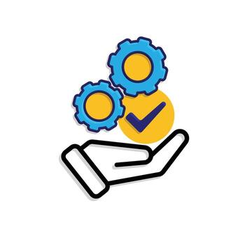 ai icon. AI Personal Assistant in hand. Task automation. Two Gears moving with automatic checklist. UI. Mixed design style vector