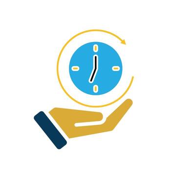 Work icon. Time tracker in hand. clock with circular progress bar. collaboration. Flat design style vector