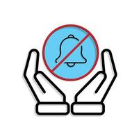 Mindfulness icon. no notification in two hand. bell in crossed circle. mental health, lifestyles, meditating. Mixed design style vector