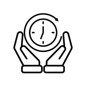 Work icon. Time tracker in two hand. clock with circular progress bar. collaboration. Outline design style vector