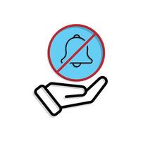 Mindfulness icon. no notification in hand. bell in crossed circle. mental health, lifestyles, meditating. Mixed design style vector