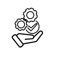 ai icon. AI Personal Assistant in hand. Task automation. Two Gears moving with automatic checklist. UI. Outline design style vector