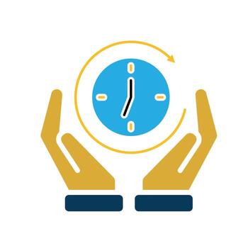 Work icon. Time tracker in two hand. clock with circular progress bar. collaboration. Flat design style vector