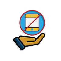 Mindfulness icon. no phone zone in hand. handphone in crossed circle. mental health, calmness, exercise. isometric design style vector