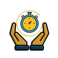 Work icon. Time tracker in two hand. Counter clock with circular progress bar. collaboration. isometric design style vector