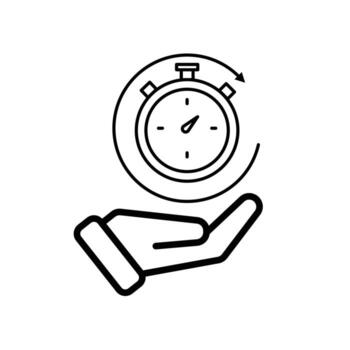 Work icon. Time tracker in hand. Counter clock with circular progress bar. collaboration. Outline design style vector