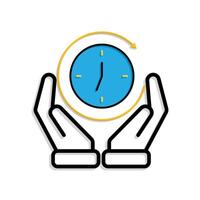 Work icon. Time tracker in two hand. clock with circular progress bar. collaboration. Mixed design style vector