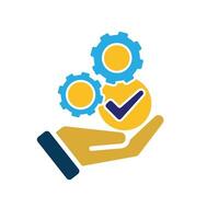 ai icon. AI Personal Assistant in hand. Task automation. Two Gears moving with automatic checklist. UI. Flat design style vector