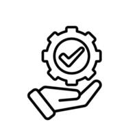 ai icon. AI Personal Assistant in hand. Task automation. Gear moving with automatic checklist. UI, education. Outline design style vector