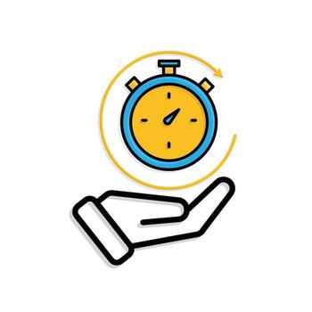 trabajo icono. hora rastreador en mano. mostrador reloj con circular Progreso bar. colaboración. mezclado diseño estilo vector