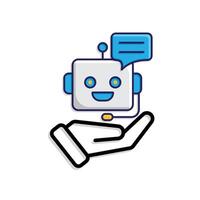 ai icon. AI Personal Assistant in hand. Voice assistant. microphone with bot face. UI, education. Mixed design style vector