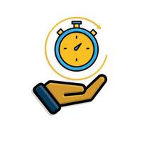Work icon. Time tracker in hand. Counter clock with circular progress bar. collaboration. isometric design style vector