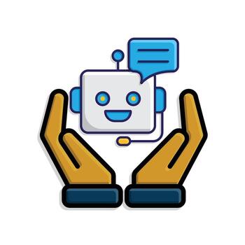 ai icono. ai personal asistente en dos mano. voz asistente. micrófono con larva del moscardón rostro. ui, educación. isométrica diseño estilo vector