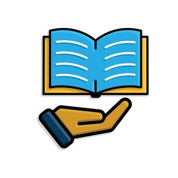 education icon. book in hand. open book with writing inside. smart. isometric design style vector