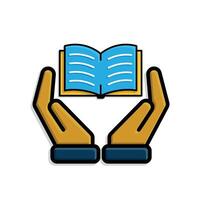 education icon. book in two hand. open book with writing inside. smart. isometric design style vector