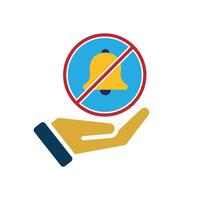 Mindfulness icon. no notification in hand. bell in crossed circle. mental health, lifestyles, meditating. Flat design style.jhgf vector