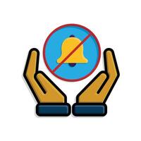 Mindfulness icon. no notification in hand. bell in crossed circle. mental health, lifestyles, meditating. Isometric design style.hi vector