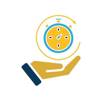 Work icon. Time tracker in hand. Counter clock with circular progress bar. collaboration. Flat design style vector