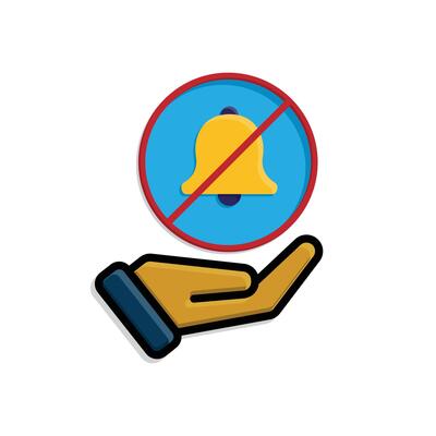 Mindfulness icon. no notification in hand. bell in crossed circle. mental health, lifestyles, meditating. Isometric design style.1356