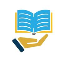 education icon. book in hand. open book with writing inside. smart. Flat design style vector