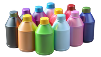 Vibrant Collection of Colorful Plastic Bottles Arranged in a Playful Composition Against a Transparent Background png