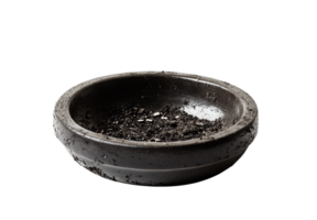 Dark, Moody Close-up of a Rustic Stone Bowl Filled with Dark Soil, Isolated on a Transparent Background png