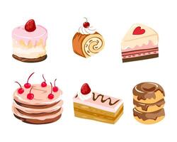 Collection of colorful cakes and desserts vector