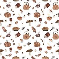 Autumn pattern with teapots and pumpkins vector
