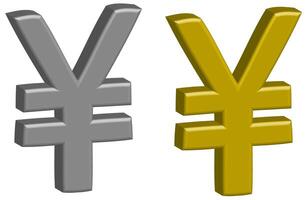 3d yen and yuan currency symbols - silver and gold vector