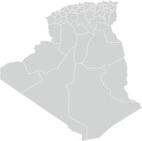 Grey with White Outline Algeria Map with District Borders African Country vector