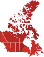 Canada Maps with Red Monochrome Color for District Borders American Country vector