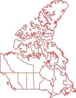 Red Outline Canada Map with District Borders American Country vector