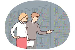Office workers reviewing data archives vector