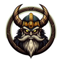 The viking mascot is wearing a helmet and has horns png