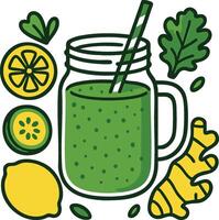 Refreshing green smoothie with fresh ingredients served in a mason jar vector
