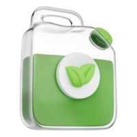 Green fuel container with liquid bioenergy and clean power symbol eco concept modern design jug with handle and cap for sustainable energy future and environmental protection icon png