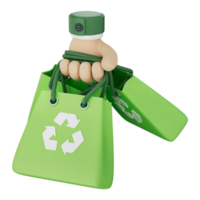 Eco friendly green reusable shopping bag held by hand symbolizing sustainable environment protect earth save nature reduce waste recycle future clean planet simple modern icon png