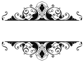 Vintage photo frame, floral pattern, scroll lines, transparent background png