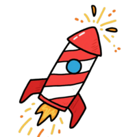 A red and white rocket with a red and white stripe png