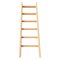Classic wooden ladder standing upright with realistic shadow and transparent background for clean layouts png
